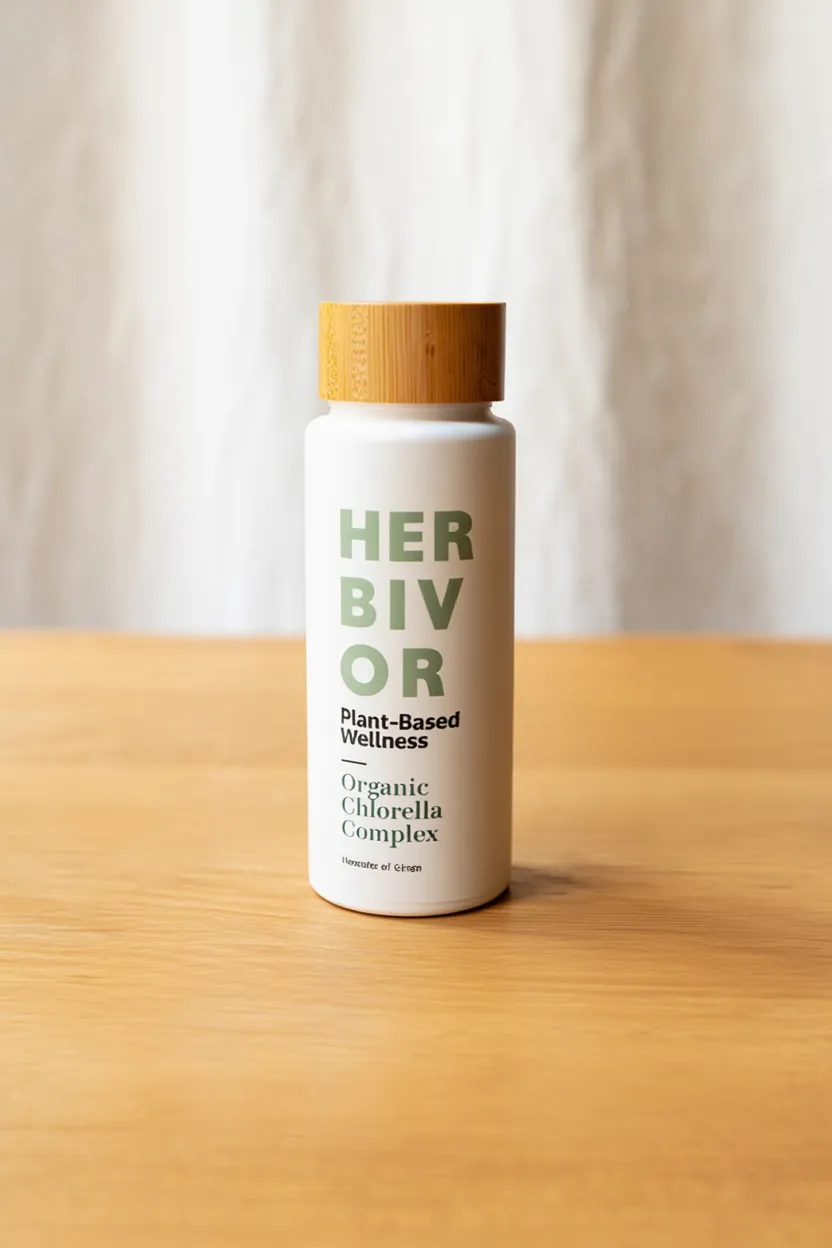 Herbivor plant-based wellness supplement bottle with natural botanical ingredients